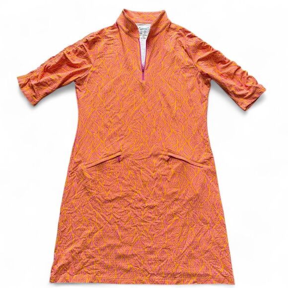 Ibkül Elbow sleeve Mini Dress Sally Print in Orange Peel (sold out /rare) size M - Picture 2 of 8